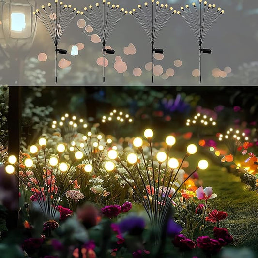 Solar Garden Lights - Pack of 4 Solar Firefly Lights Sway by Wind, Waterproof 40 LEDs Outdoor Lights, Pathway Lights Outdoor for Yard Patio Walkway Decoration, Warm White