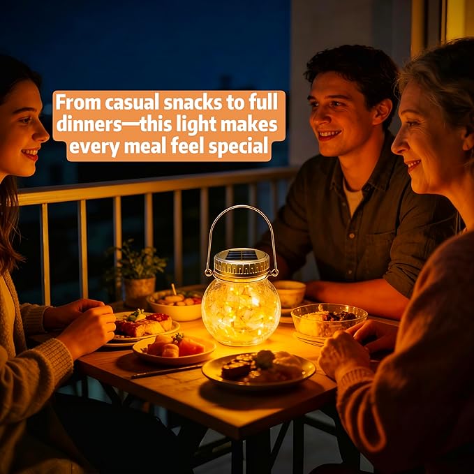 Cooo 2 Pack Crackle Glass Solar Lantern with 30 LED Firefly Lights– Waterproof Outdoor Hanging Lamp 215% Larger Solar Panel, Anti-Rust Lids Decorative Lighting for Garden Patio Christmas Decorations
