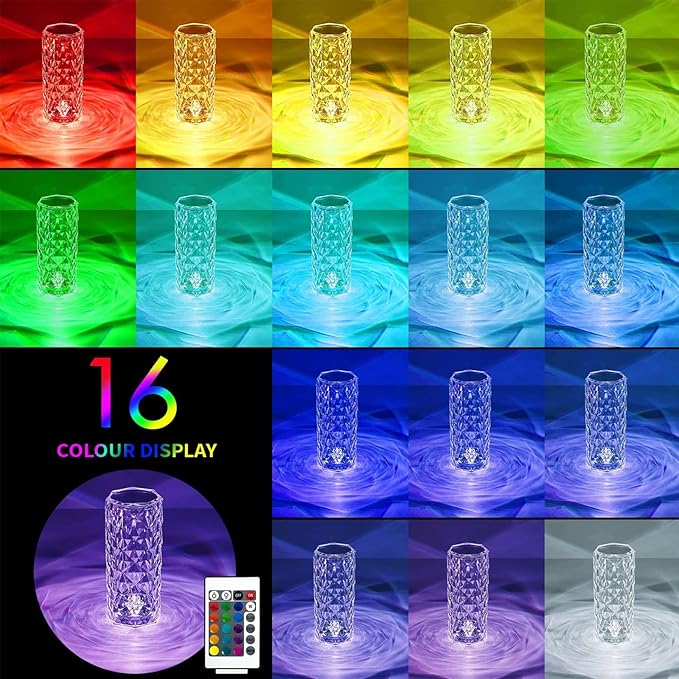 Crystal Table Lamp,RGB Rose Diamond Touch Lamps,Color Changing Night Light for Bedroom/Living Room/Party Dinner Decor Creative Light (Remote & Touch (1)