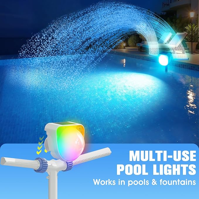 Solar Pool Lights,Solar Powered Above Ground Pool Lights,Frame Pool lights Waterproof,2026 Outdoor Swimming Pool Solar Light,Color Changing Pool Light for Above Ground Pool Accessories-2PC