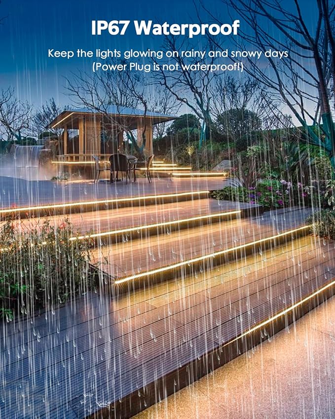 300FT Led Rope Lights Outdoor Waterproof 1 Roll IP67 Plug in with Clips 120V LED Strip Light 3000K Warm White Super Long Flexible Soft Led Light for Outdoor Building Commerica Holiday Decor