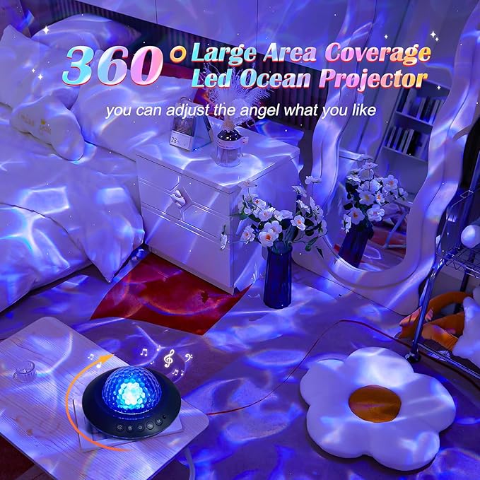 Mubarek Galaxy Projector for Bedroom, White Noises & Bluetooth Night Light Projector,360° Full Coverage Ceiling Projector Galaxy Light Projector,Remote Timer Night Sky Projector Ocean Light Projector