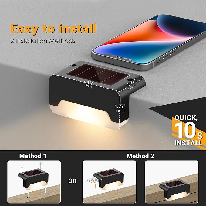 SOLPEX Solar Deck Lights, Solar Step Lights for Outside Waterproof Led Stair Light for Outdoor Fence, Balcony, Patio, Railing, Front Porch, Yard and Pathway(12pack Warm White)