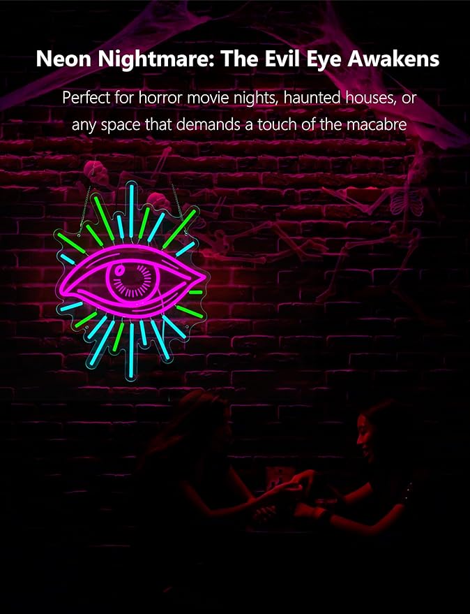 Evil Eye Neon Sign,19.7 Inch Giant Evil Eye Light up Sign - Cool Neon Light Wall Decor for Home Karaoke Bar Restaurant Pub Cafe Salon Game Room, USB Powered (19.7 x 15.7 inches, 1Pack)
