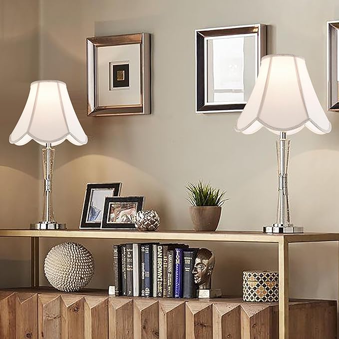 GO&SO 6x13x10.6" Barrel Lamp Shades (Spider) Yellowish Beige Scalloped Lamp Shade -Bell Faux Silk Shades for Floor/Table/Bedside Lamps,Modern Lamp Shade Petal Edge Braid Design -Easy Assembly -1 Pack
