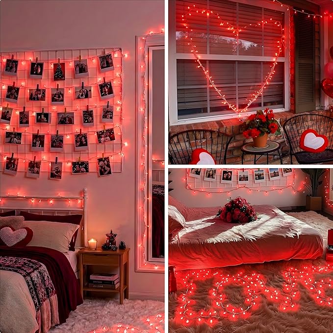 Hopolon 2PACK 50-Count Red Christmas Lights with White Wire - 13ft Connectable Mini Red String Lights Plug in for Anniversary, Christmas Tree, Wedding, Party Decor, Indoor & Outdoor Holiday Lighting