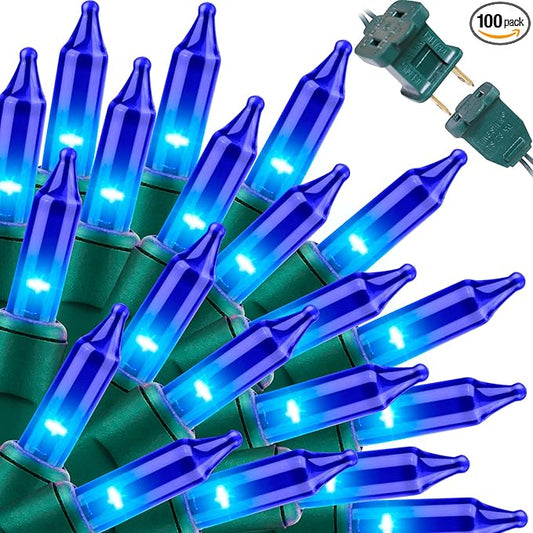 LAMPHOME Blue Christmas Lights,100Lights 19.6ft UL Certified Mini Bulb String Lights, Hanukkah Traditional Light for Outdoor Christmas Tree Garden Holiday Party Patio Wedding Garland Decor
