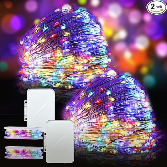 Easter String Lights Battery Operated, 2 Pack Mutilcolor LED Fairy Lights 16FT 50LED Silver Wire String Light Waterproof Easter Fairy Light Indoor Ourdoor for Bedroom Spring Party Christmas Decor