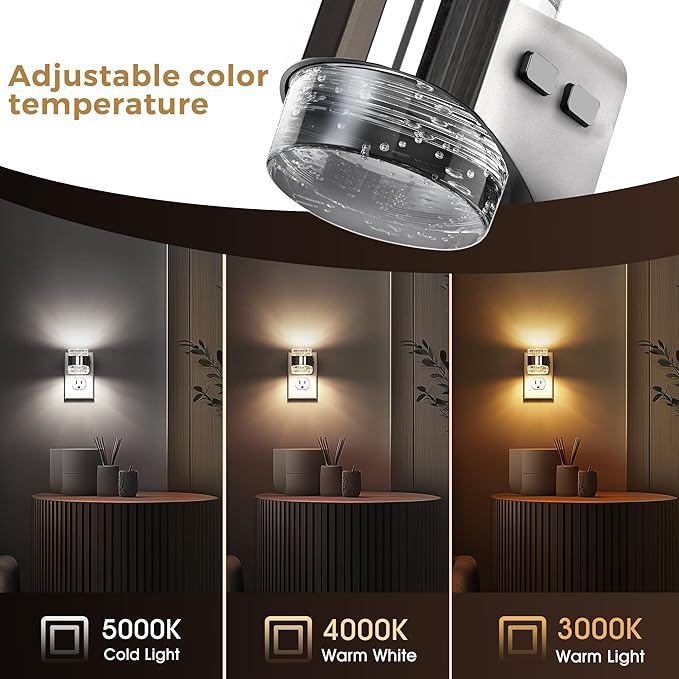 L LOHAS LED 2 Pack 3CCT Night Lights Plug into Wall, 3000K/4000k/5000K Adjustable Color Temperature Night Light,Bubble Nightlight with Dusk to Dawn Sensor for Rooms Bathroom Hallway