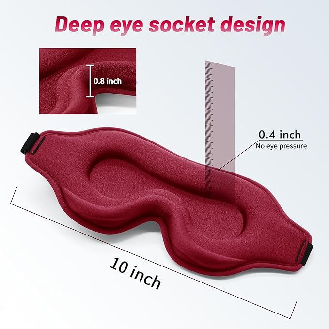 Sleep Eye Mask for Men Women, Lash Extensions 3D Sleeping Mask for Side Sleeper, Travel Blackout Night Blindfold Eye Shade Cover with Adjustable Strap (Red-3D)