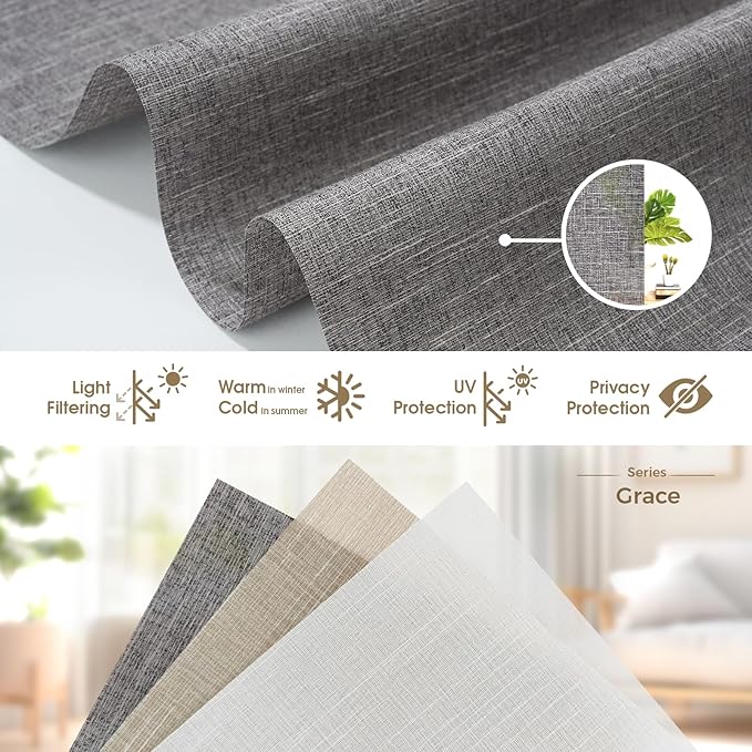 HeyBlinds Motorized Roller Shades, Smart Blinds for Windows, Remote Automatic Window Shades, Electric Shades, Light Filtering, Compatible with Alexa Google Apple Home (Grace-Stormy Gray LF)