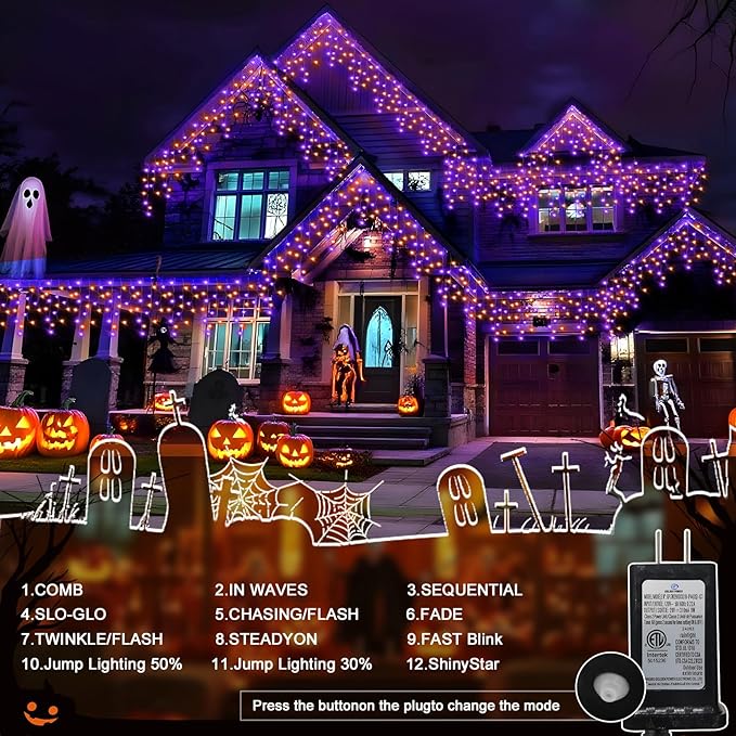 66 FT Halloween Lights Outdoor, 720 LED Orange and Purple Halloween Lights Waterproof with 12 Modes & Timer, Outdoor String Lights for Party, House, Patio Holiday Decorations