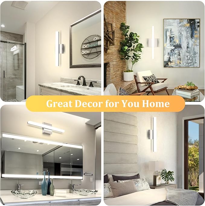Combuh LED Bathroom Vanity Light Lamp 16Inch 9W IP44 Chrome Over Mirror Lighting Fixture Indoor Wall Sconce Modern Natural White 4000K
