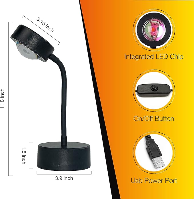 Sunset Lamp Projector – LED Lights Projector in Sunset, Red Sunset and Rainbow – Adjustable Sunset Projection Lamp with Integrated LED Chip – Professional and Amateur Photoshoots (Sunset Red)