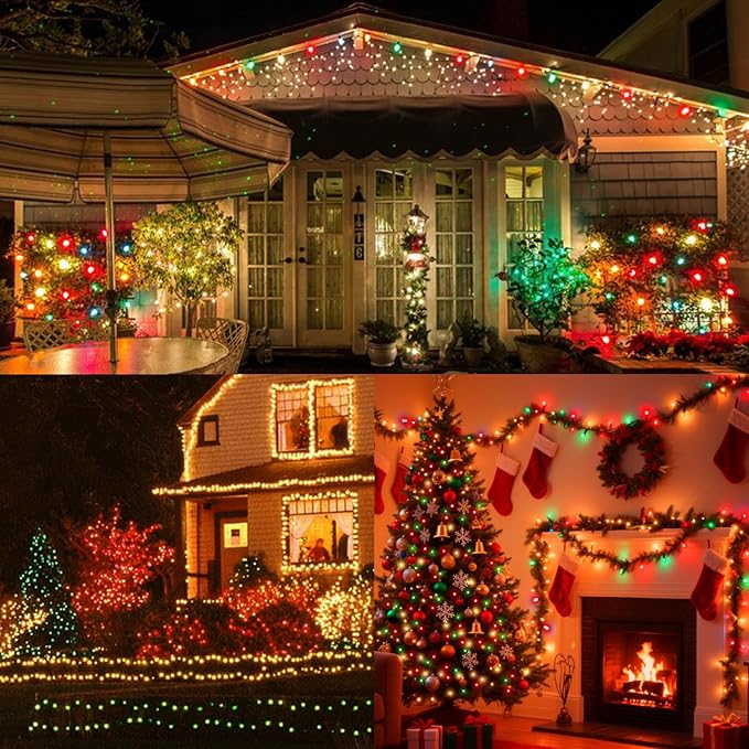 LAMPHOME 66ft Christmas Decorative Mini Lights, 200 LED Green Wire Fairy Starry String Lights Plug in, 16 Lighting Modes for Indoor Outdoor Xmas Tree Wedding Party Decoration (Red/Green/Warm)