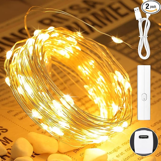 Lakumu 66FT(33*2) Fairy Twinkle Lights Battery Operated, 100 LEDs Rechargeable Battery Powered String Lights with 8 Modes & Timer for Bedroom, Christmas Decorations, Party, Wedding, Table(Warm White)