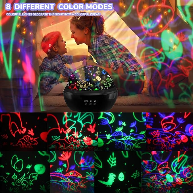 MINGKIDS Night Light for Kids,2 in 1 Rotating Projector Lamp with Dino&Vehicles Theme,2 Ways to Charge,Baby Night Light Ceiling Projector for Bedroom Kids Room Decor