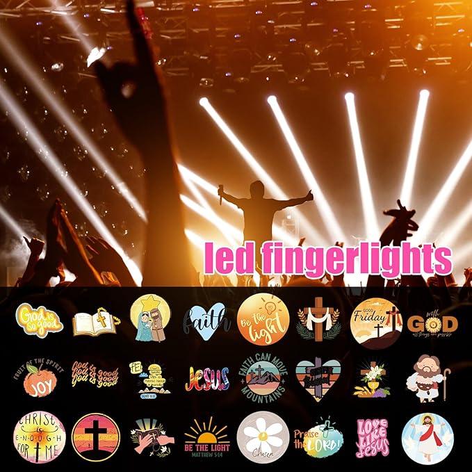Tuanse 24 Pcs Jesus Christian Finger Lights Gifts Bulk for Kids Easter Religious Glow in The Dark Finger Lights Religious Birthday Party Favors Supplies Jesus Church Sunday School Gifts