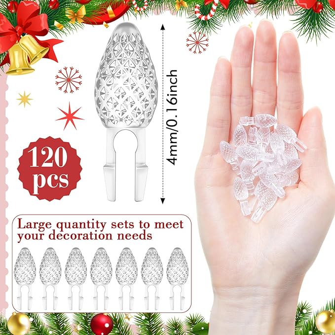 Boao 120 Pcs Ceramic Christmas Tree Replacement Lights Clear Plastic Flame Peg Bulbs Accessories for Ceramic Christmas Trees and DIY Projects (Clear,Small)