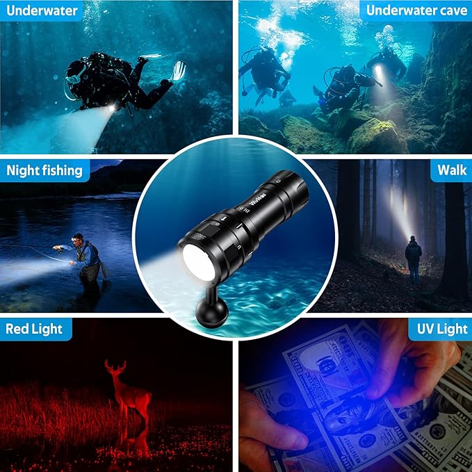 Wurkkos DL07 Diving Flashlight Rechargeable Scuba Dive Light, 3000 Lumens Dive Lights, IPX8 Waterproof, 135 ° Beam Angle Underwater Flashlight High 90 CRI Dive Video Photography Light with Ball Joint