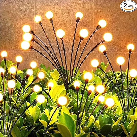 2 Pack Solar Garden Lights, 16 LED Waterproof Outdoor, Firefly Lights for Yard Patio Pathway Landscape Decoration, Sway by Wind, No Wiring, Warm White