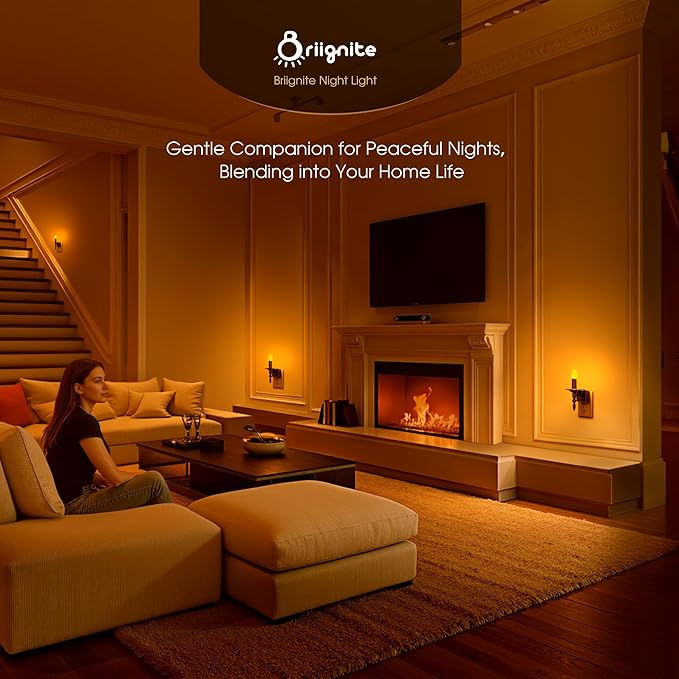 Briignite Candle Night Lights Plug into Wall, Amber LED Night Light with Dusk to Dawn Sensor, Night Lights Plug into Wall 0-100LM Dimmable Plug in Night Light for Hallway Bathroom Bedroom 2 Pack