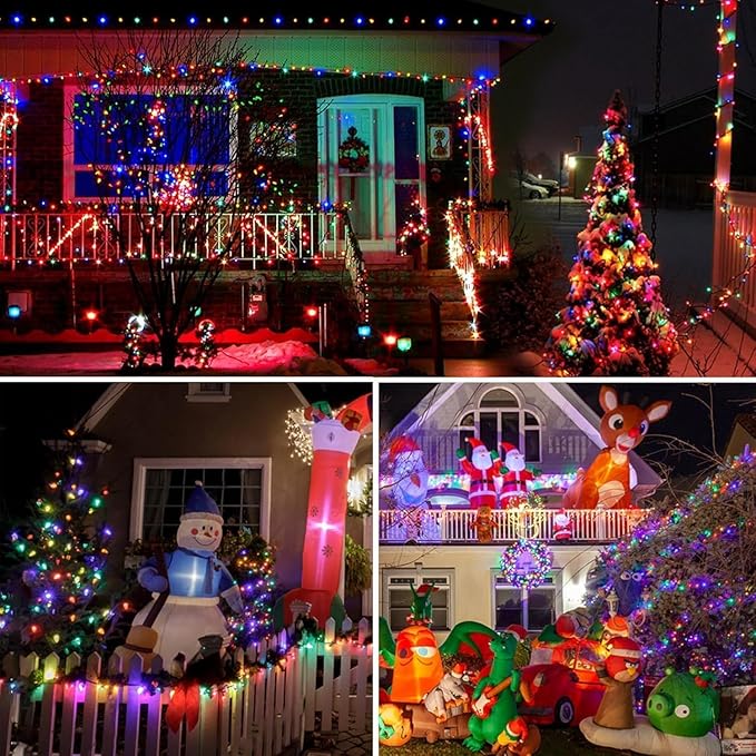 2-Pack Solar String Lights for Outside, Total 200LED Solar Christmas Lights Outdoor Waterproof, Solar Twinkle Lights Copper Wire 8 Modes Fairy Light for Christmas Tree Garden Party Decor (Multicolor)