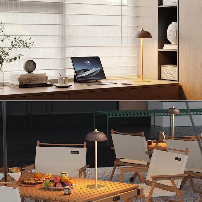 Rechargeable Cordless Table Lamp - 5000mAh Battery Powered Lamp, 3 Color Modes Stepless Dimming LED Table Light with Memory Function for Indoor, Outdoor, Dinner, Patio, Cafe.(Brown)