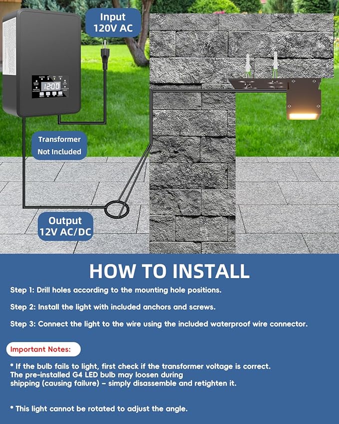 4-Inch Retaining Wall Lights Hardscape Lighting 12V Outdoor Step Lights with Replaceable G4 LED Bulb Warm White 3W 300lm IP65 Waterproof Die-Cast Aluminum Housing 2-Pack