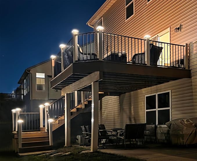 GKOLED 4 Pack Low Voltage Pyramid Post Cap Light, 3W 12V AC/DC, for 4"x4" and 3.5"x3.5" Wood or Vinyl Posts, 2700K Warm White, IP65 Rated Waterproof for Outdoor, White