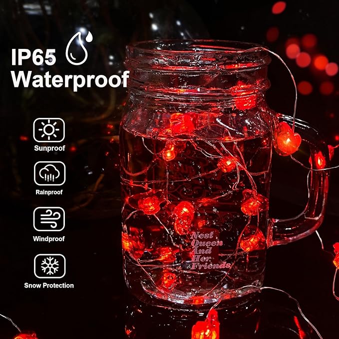 ZGWJ Valentines LED Fairy Lights, 2 Pack 50LED 16FT Red Heart String Lights Battery Operated,Waterproof Valentines Lights for Wedding Party,Mother's Day Decor Indoor Outdoor Decoration