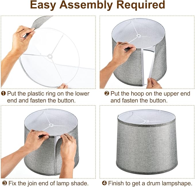 PATIKIL Lamp shades for Table Lamps 11.4" Top x 12.6" Bottom x 9.8" High Drum Lamp shades for Floor Lamps Medium Linen Lampshade Easy Assembly for Lamp Replacement, Beige Black