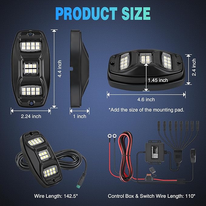 Nilight RGBW LED Rock Lights Kit, 8 Pods 22LED Wide Angle Remote & Bluetooth App Dual Control with Music Modes Multicolor Underglow Neon Wheel Well Light Fit for ATV UTV SUV Offroad Truck RZR Boat