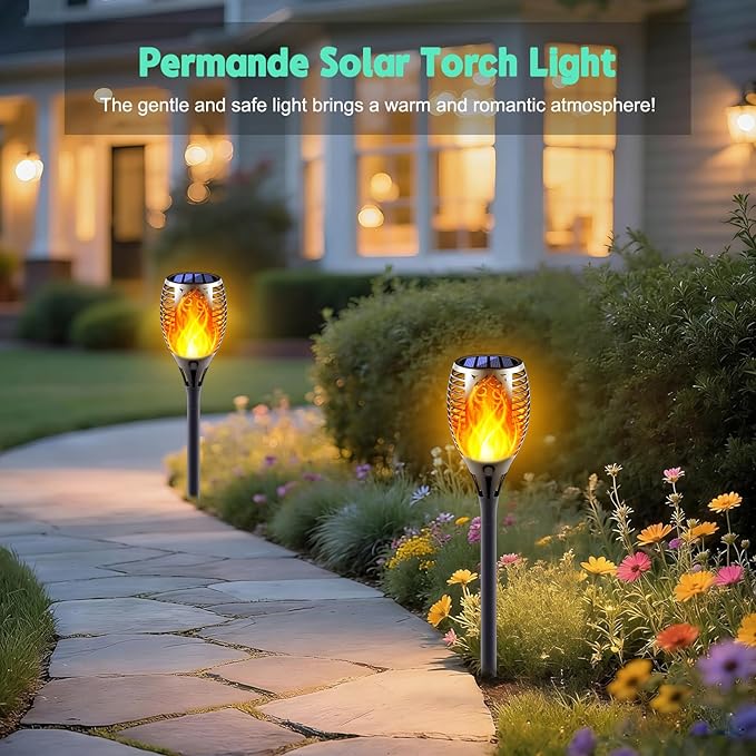 Solar Torch Lights with Flickering Flame, Fire Effect Garden Light, Auto On/Off Dust to Dawn, Outdoor Waterproof Landscape Decoration, Powered Security Light for Patio, 8 Pack
