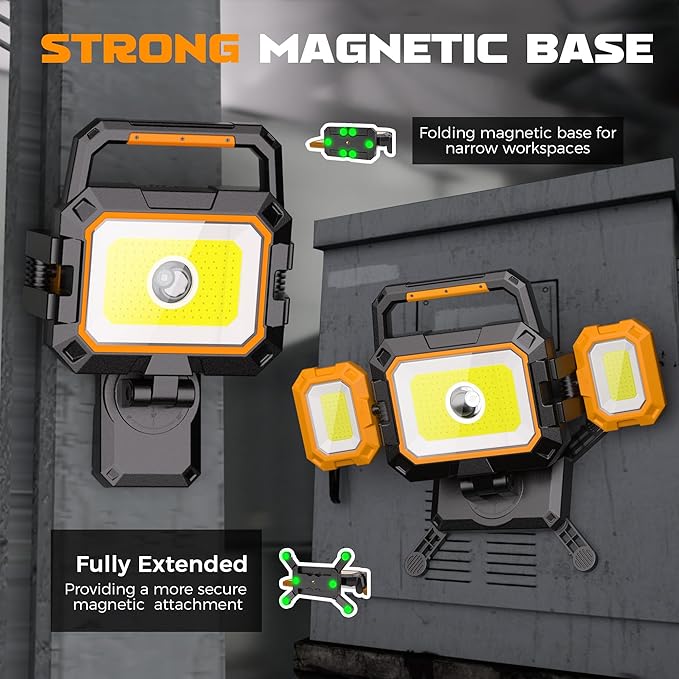 Yzoni 35W Rechargeable Work Light, 3500LM Magnetic LED Work Light with 6 Modes, Battery Powered Portable Mechanic Lights with 360°Rotate Foldable Design for Auto Car, Garage, Workshop
