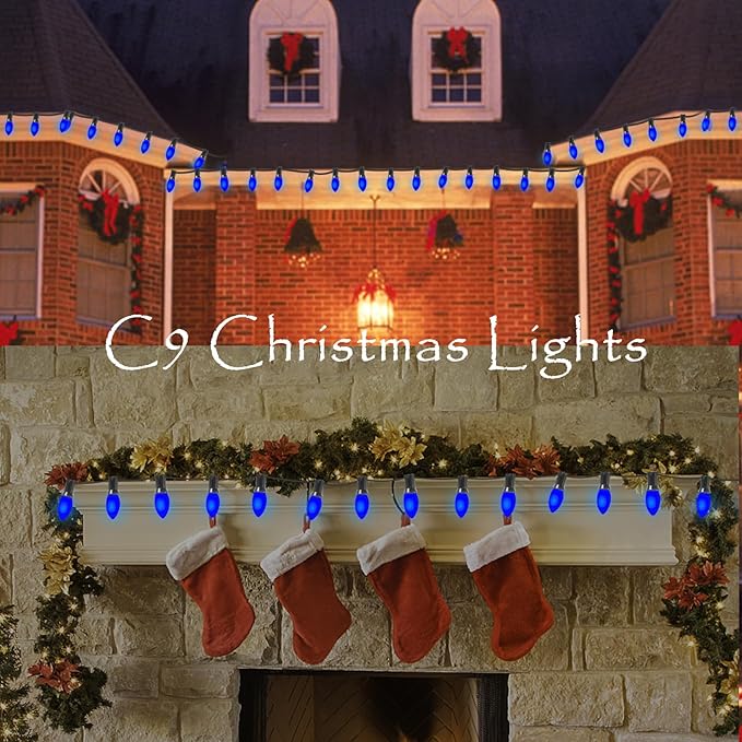 SUNSGNE 25 Pack C9 Christmas Replacement Night Light Bulbs, 7 Watt Incandescent Light Bulbs for C9 Christmas String Lights, Candle Lamps, Night Lights, Blue, E17 Intermediate Base