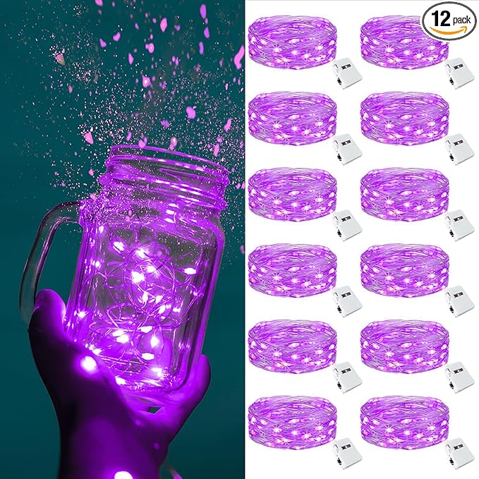 ZGWJ Fairy Lights Battery Operated, 12 Pack Twinkle String Lights 20 LED 7FT 3 Lighting Modes Waterproof for Bedroom, Halloween, Christmas, Party Indoor and Outdoor Decoration Purple