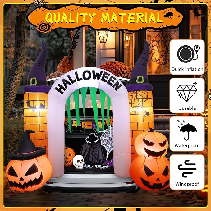 6 FT Halloween Inflatable Trunk or Treat Car Decorations Pumpkin Castle Arch Outdoor Decors Halloween Blow Ups Archway with Build-in LEDs Inflatable Pumpkin Castle for Outside Yard Garden Lawn Decor