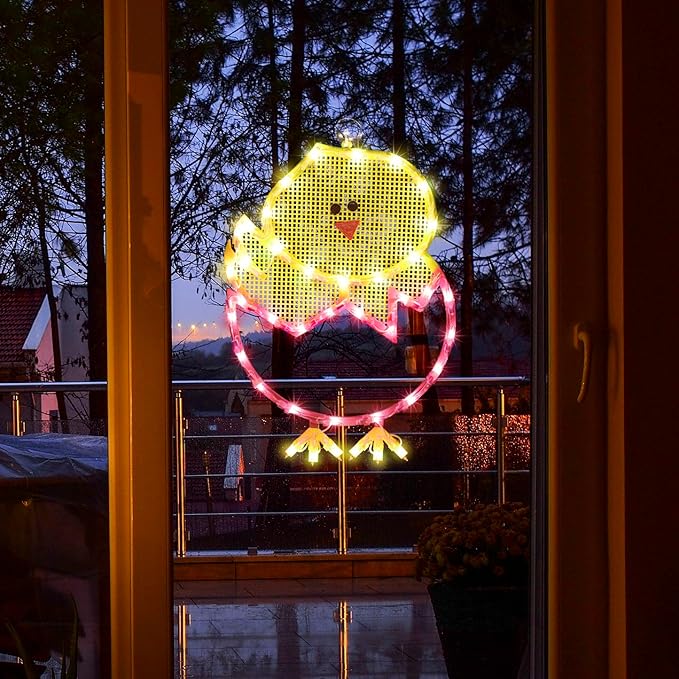 LAMPHOME 17" Lighted Hatching Baby Chick in Egg Easter Window Silhouette