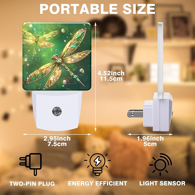 Night Light Fantasy Green Dragonfly Night Lights Plug into Wall Smart Dusk to Dawn Sensor 0.5W Energy Efficient Led Lamp for Men Women Bedroom Bathroom Hallway Stairway Decor
