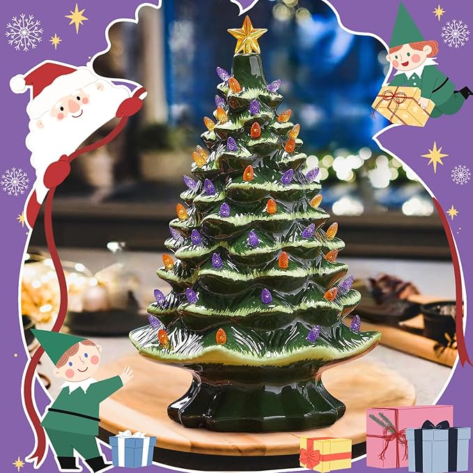 Boao 100 Pieces Ceramic Christmas Tree Bulbs and 5 Stars Replacement Plastic Bulbs for Ceramic Christmas Tree Decorations (4 mm Diameter,Purple and Orange)