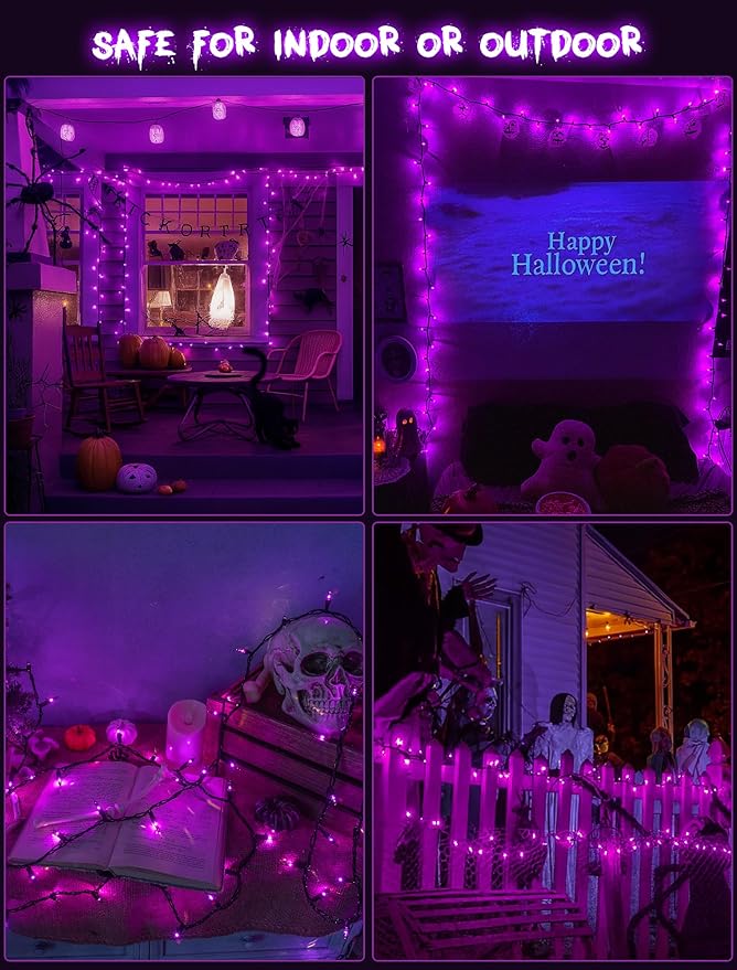 Hopolon Purple Halloween Lights,2PACK 13ft 50Count Halloween Decorations Mini Purple String Lights with Black Wire Waterproof UL Certified for Indoor Outdoor Christmas Tree Home Party Garden Holiday