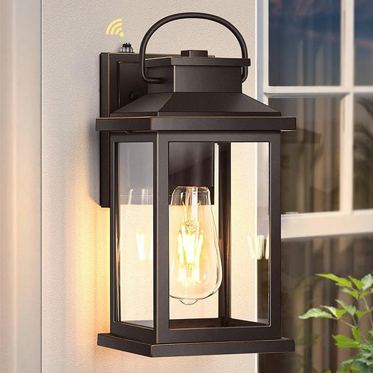 VIANIS Dusk to Dawn Outdoor Light Fixtures Wall Mount, Farmhouse Oil Rubbed Bronze Exterior Wall Sconce Lanterns Lighting for House, Waterproof Outside Front Door Light with Tempered Glass for Porch