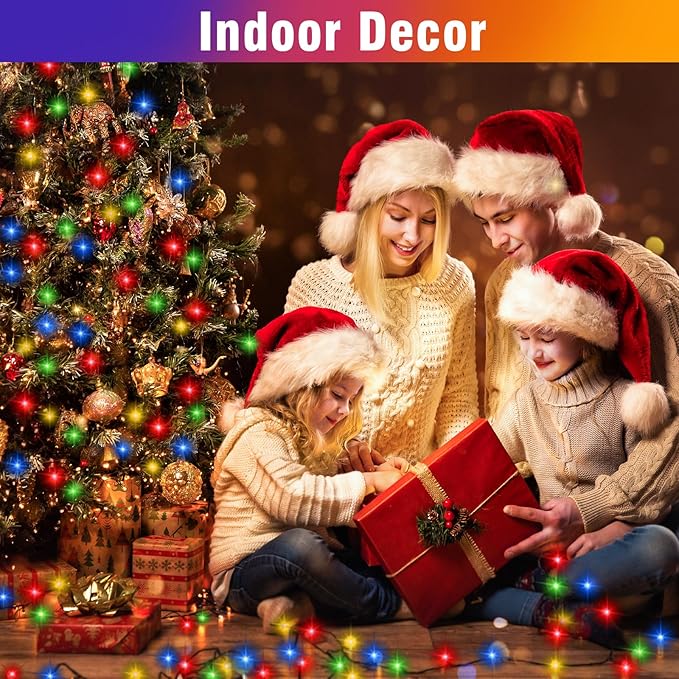 Nisocy 66FT 200 LED 4 Color Christmas String Lights, Multicolor Fairy Lights with Green Wire, 8 Modes Plug in Christmas Tree Lights for Indoor Outdoor Holiday Decorations, Party, Patio, Home Décor