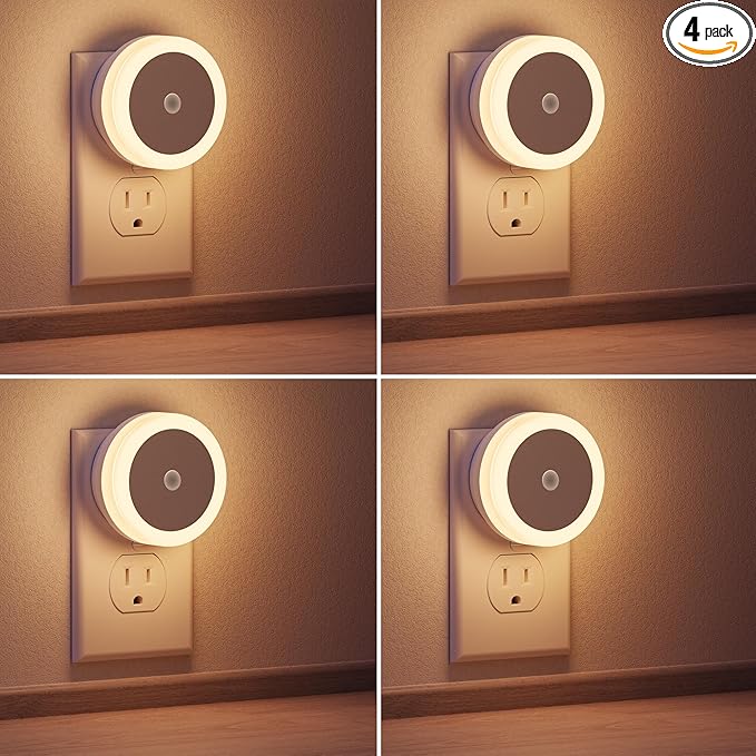 Briignite LED Baby Night Lights Plug into Wall [4Pack], Nightlight with Light Sensors for Kids Room, Bathroom Stair Lights, Hallway Light, Warm White