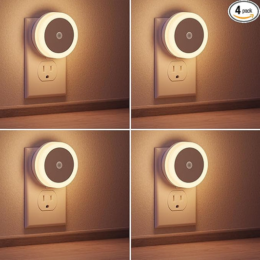 Briignite LED Baby Night Lights Plug into Wall [4Pack], Nightlight with Light Sensors for Kids Room, Bathroom Stair Lights, Hallway Light, Warm White
