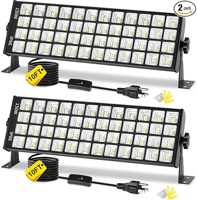 150W LED Shop Light, 18000LM 6000K Daylight White Super Brighter, IP66 Waterproof Garage Light with 10 FT Cord & On/Off Switch, Bay Lighting for Workshop Yard Garage Warehouse, 2 Pack