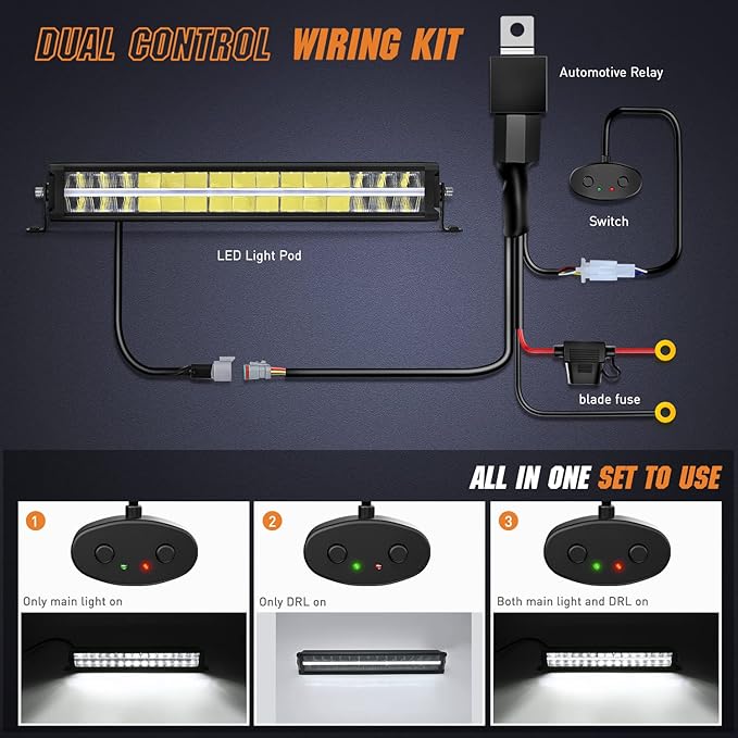 Nilight 19 Inch LED Light Bar DRL 150W 15500LM Anti-Glare Flood Spot Offroad LED Driving Light IP68 w/ 16AWG DT Connector Wiring Harness for Pickup Truck SUV ATV UTV Boat 4x4 Jeep