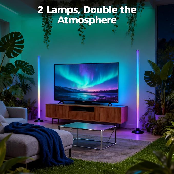 ICRGB Corner Floor Lamp, 2 Pack Smart LED Floor Lamps with App & Remote Control, Music Sync, 16 Million Colors, Auto Timer, Modern Ambient Standing Light for Gaming Room, Living Room, Bedroom