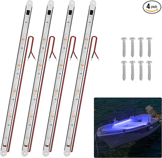 LED Boat Interior Lights, Boat Led Strip Lights Marine Waterproof Marine Lighting Strip Night Fishing Lighting for Pontoon, Dinghy, Kayak, Yacht,4 Pcs, Blue